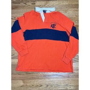 VTG Ralph Lauren Polo Sport Orange Navy Blue Stripe Long Sleeve Rugby Shirt XL